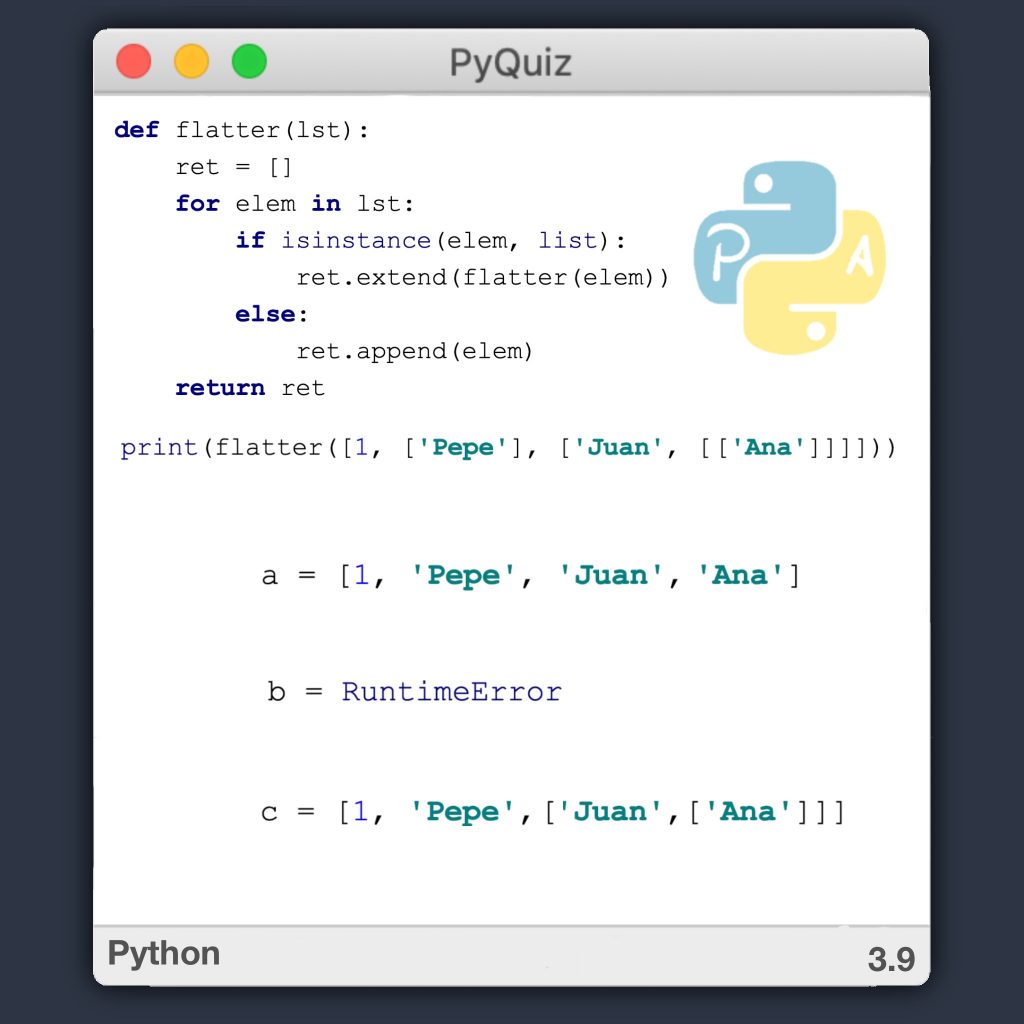 pyquiz 7 - aplanar listas anidadas en Python