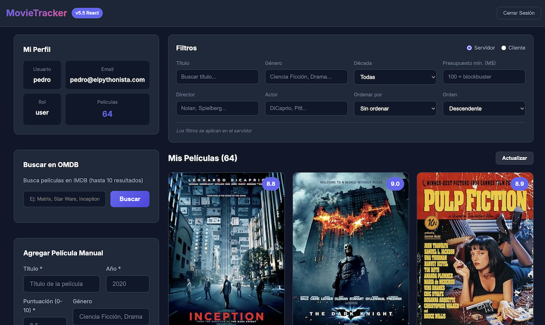 Interfaz React consumiendo la API MovieTracker