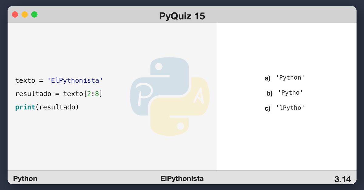 PyQuiz 15 - String Slicing en Python | Quiz interactivo