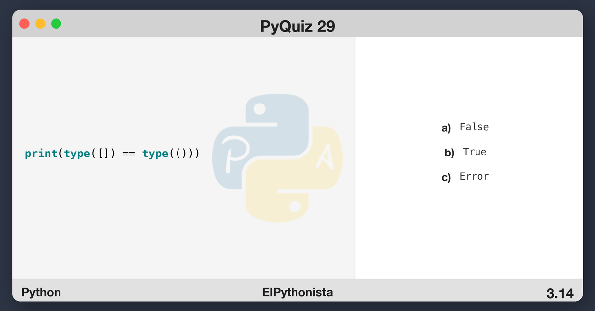 PyQuiz 29 - type() comparación en Python | Quiz interactivo